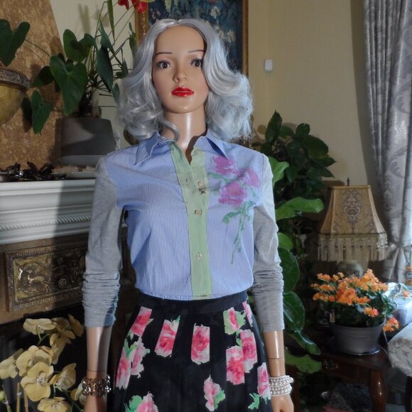 Moschino CheapandChic Blue Multi Cotton/Silk Pleated Dress Size US 4 - Picture 5 of 16